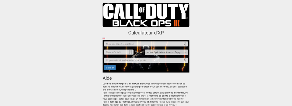 Calculateur d'expérience pour Call of Duty: Black Ops 3